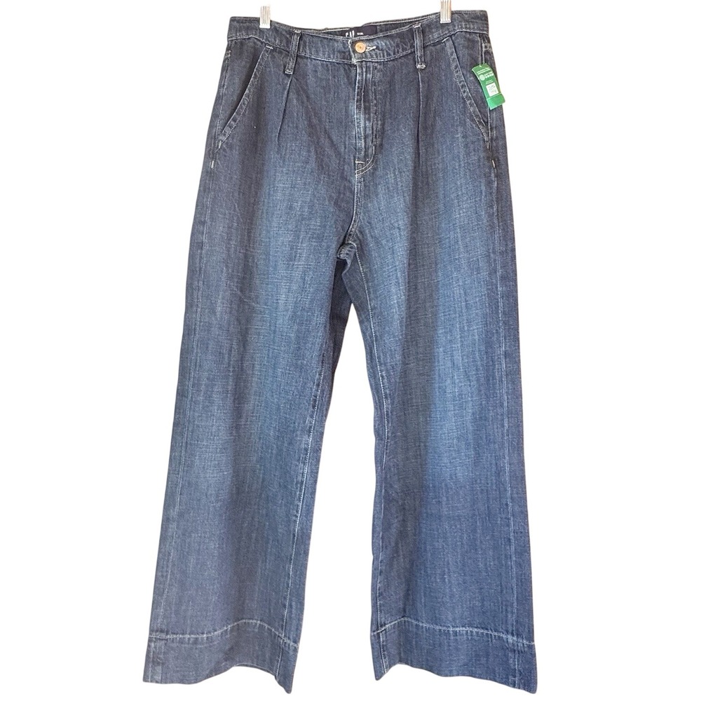 GAP Jeans High Rise Wide Leg Sz 12/31 NWT Dark Wash Pleated Loose Skater Baggy